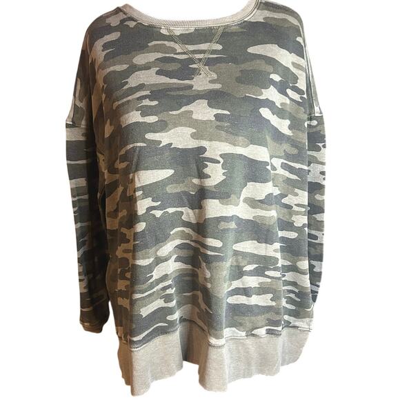 Lucky Brand Camo Print Pullover Sweatshirt‎ Women’s S/P Cozy Drop Shoulder - Picture 1 of 3